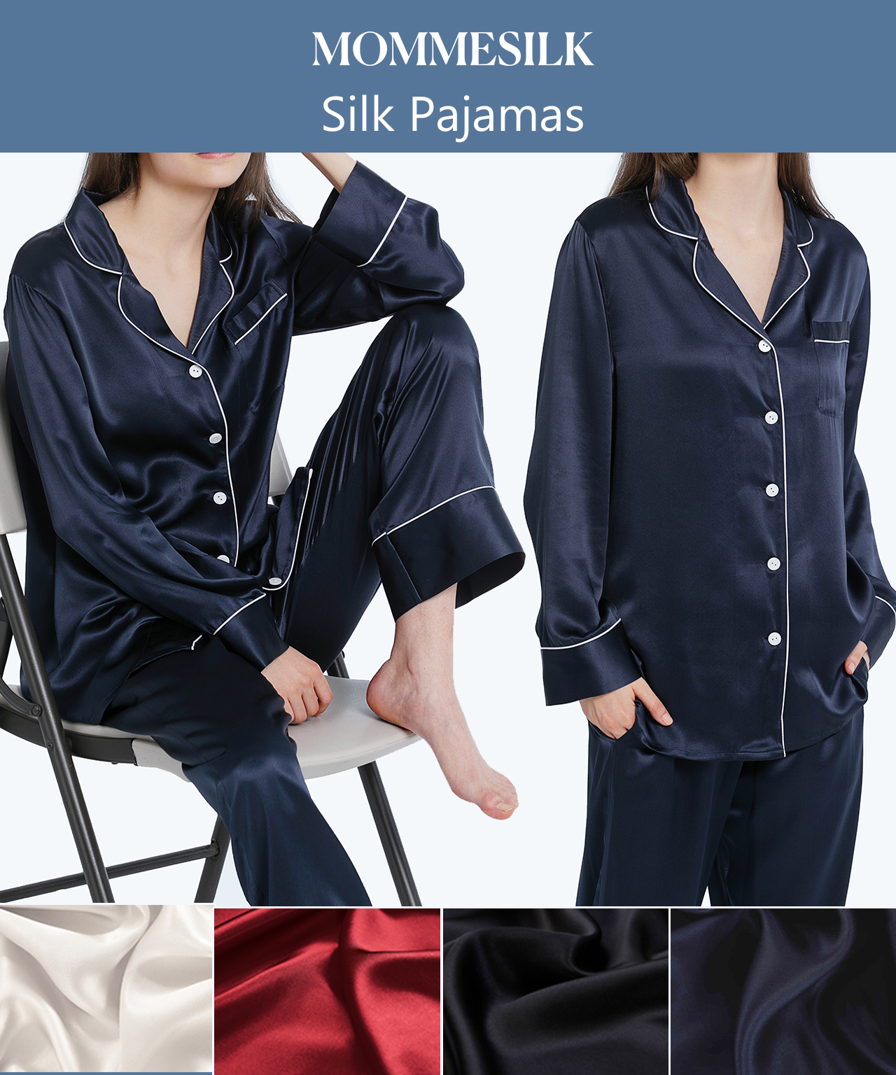 At Home - Piped Silk Pajamas Set for Women