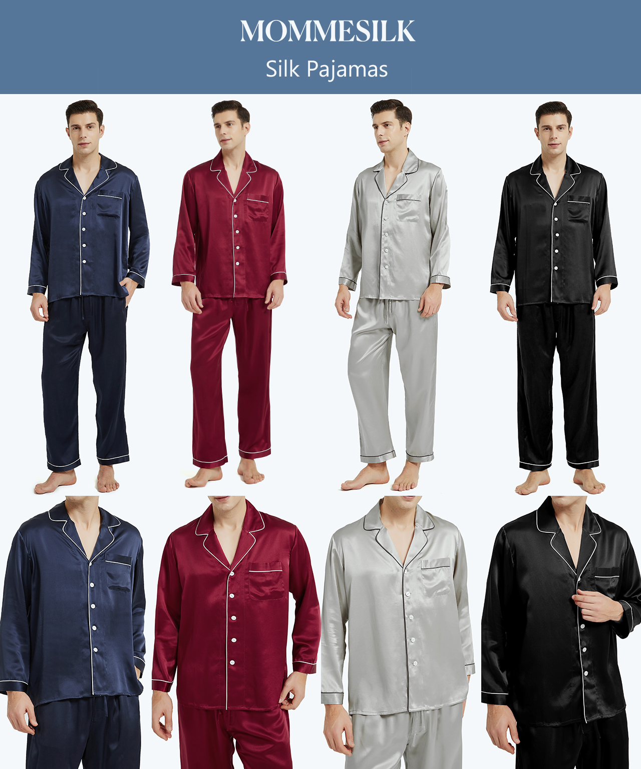 At Home - Piped Silk Pajamas Set for Men